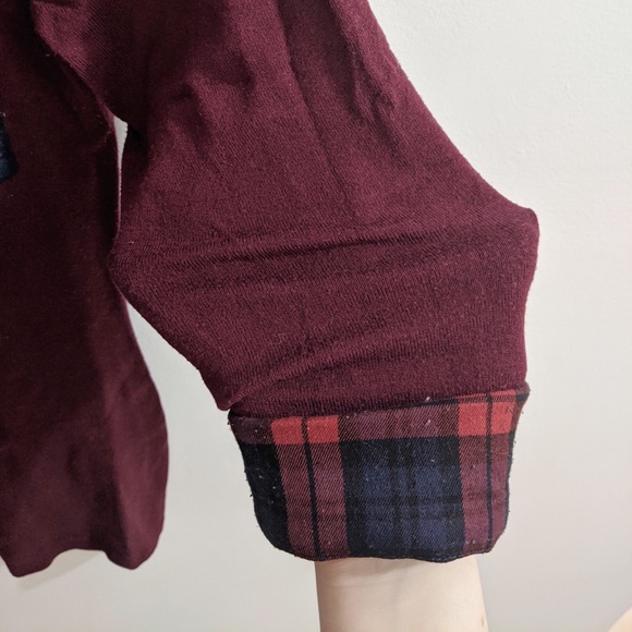 Simons Twik 3/4 sleeve burgundy shirt with plaid - Picture 3 of 4